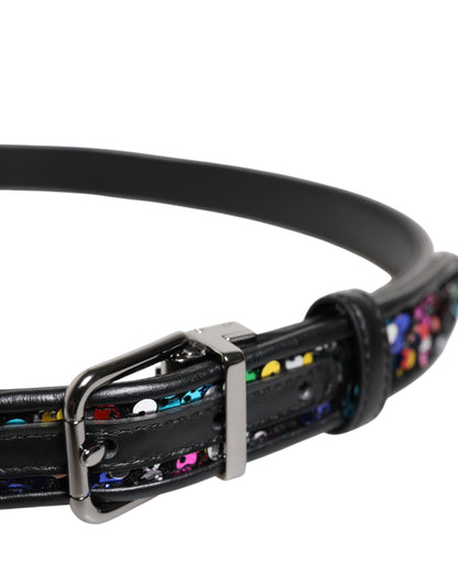 Dolce &amp; Gabbana – Schwarzer Gürtel mit Paillettenverzierung und Metallschnalle