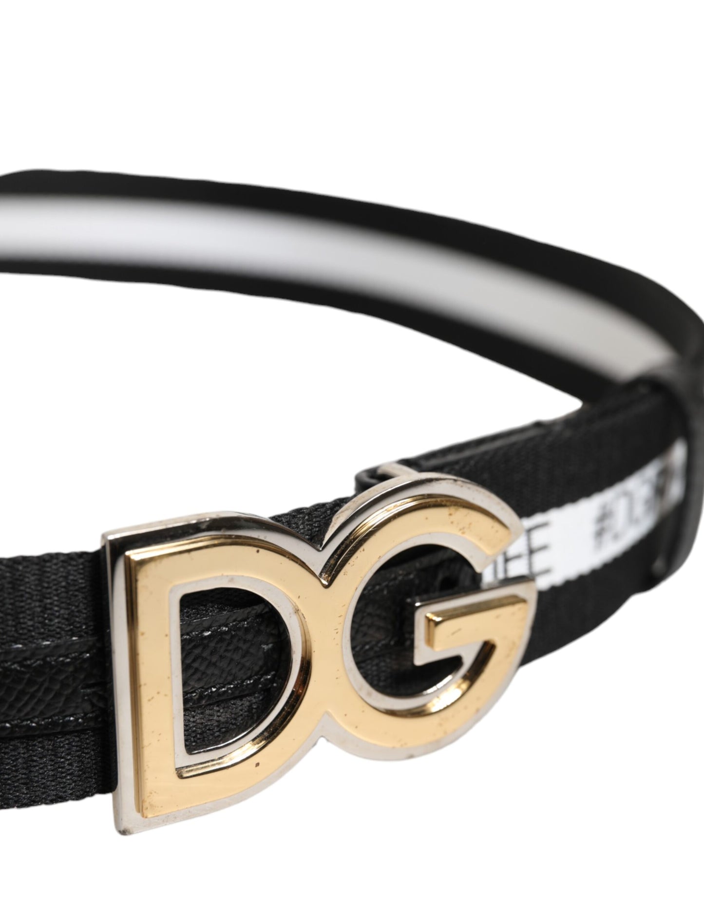 Dolce & Gabbana Black Cotton Gold Tone Metal DG Buckle Belt