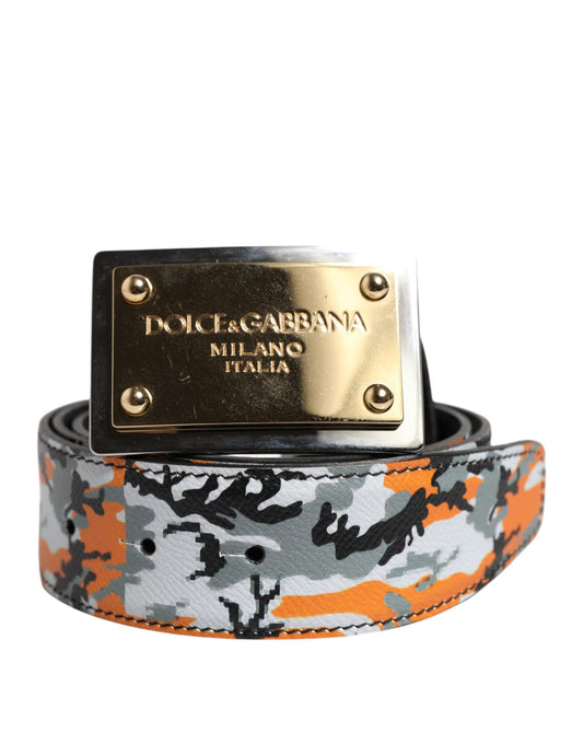 Dolce &amp; Gabbana Gürtel mit mehrfarbiger Camouflage-Logoschnalle aus Metall
