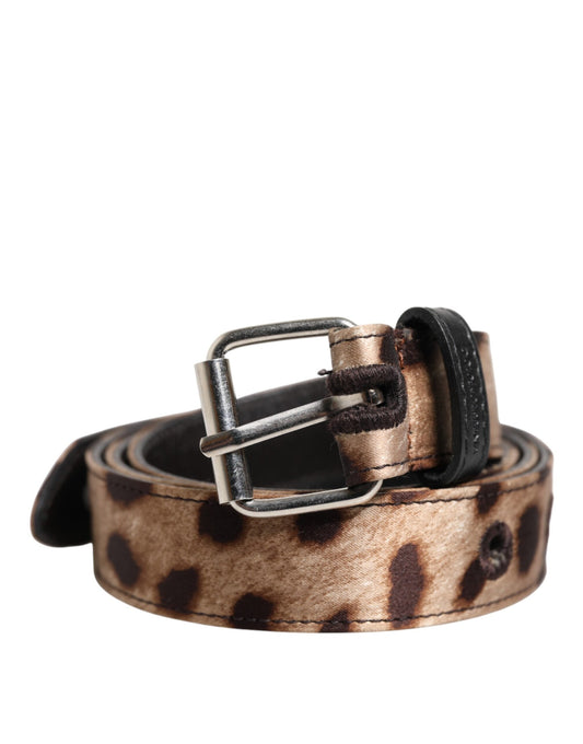 Dolce &amp; Gabbana Brauner Leopardengürtel mit silberner Metallschnalle