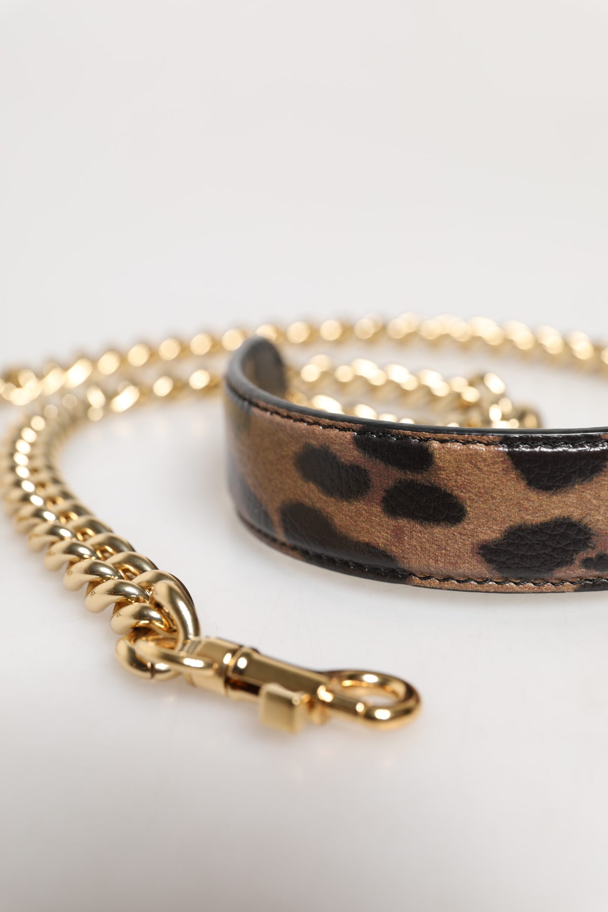 Dolce &amp; Gabbana Brauner Leopard Gold Messing Kette Accessoire Schultergurt