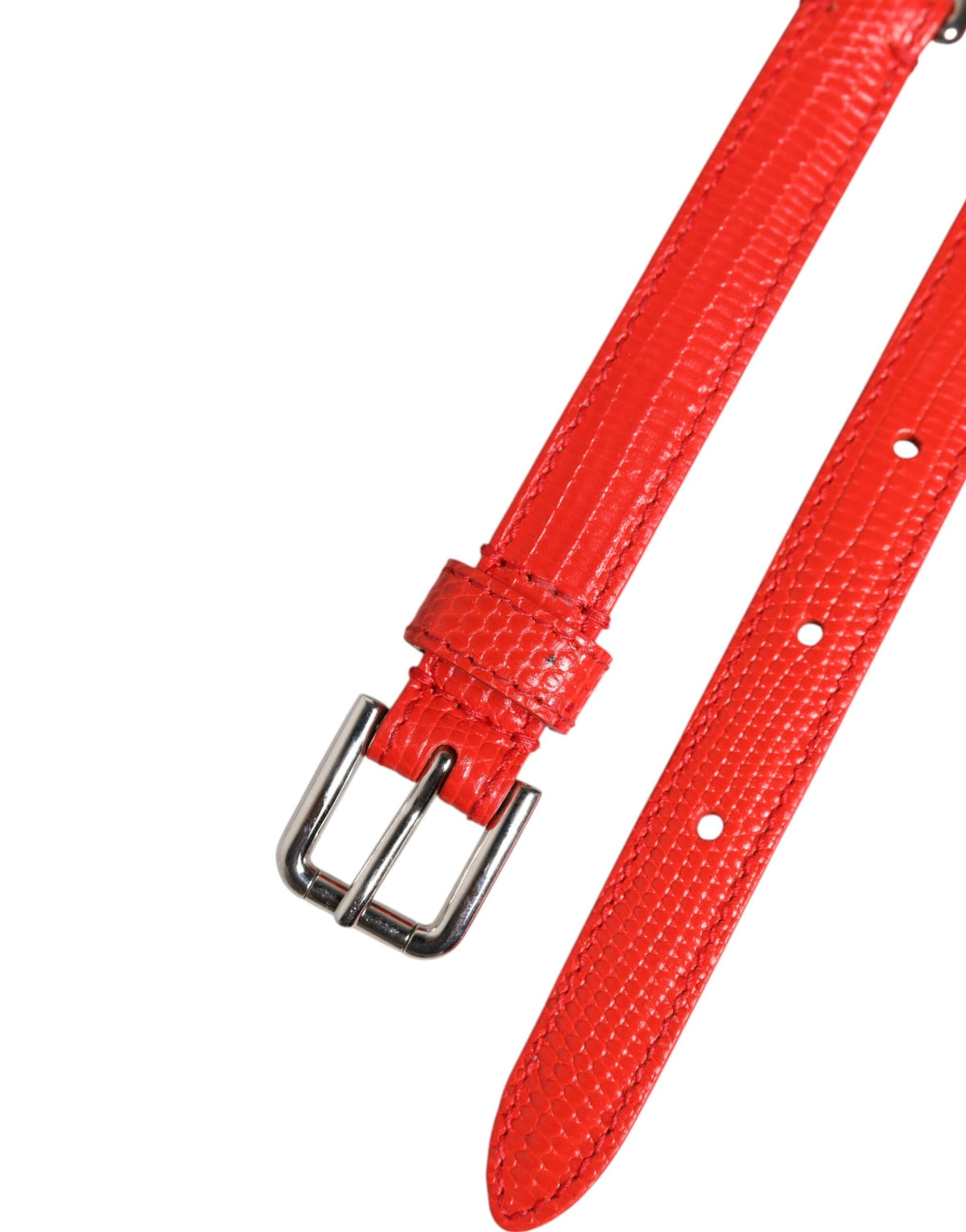 Dolce &amp; Gabbana – Cintura-Gürtel aus rotem Leder mit silberner Kette und Blumenmuster