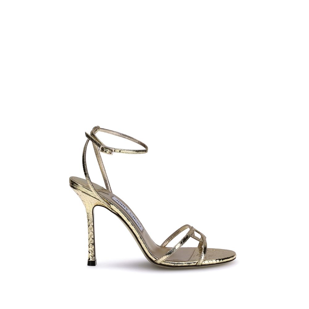 Jimmy Choo Sandalen aus goldfarbenem Kalbsleder mit Stiletto-Absatz (Bos Taurus Modell)