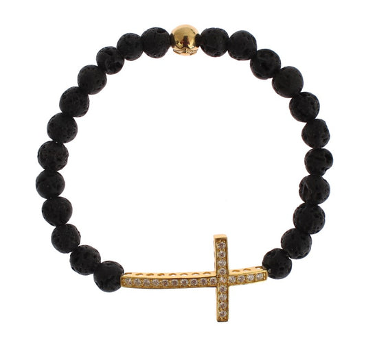 Nialaya Lavastein Gold Klar CZ Kreuz 925 Silber Armband