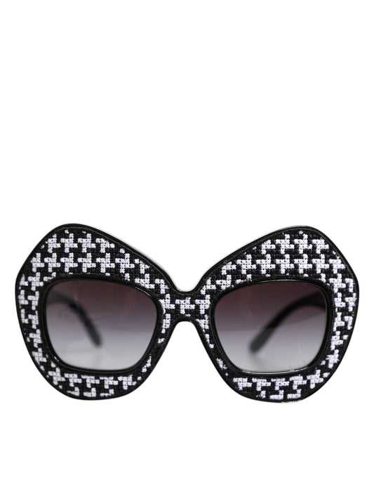 Dolce &amp; Gabbana – Übergroße Sonnenbrille mit PIED DE POULE-Print in Schwarz und Weiß