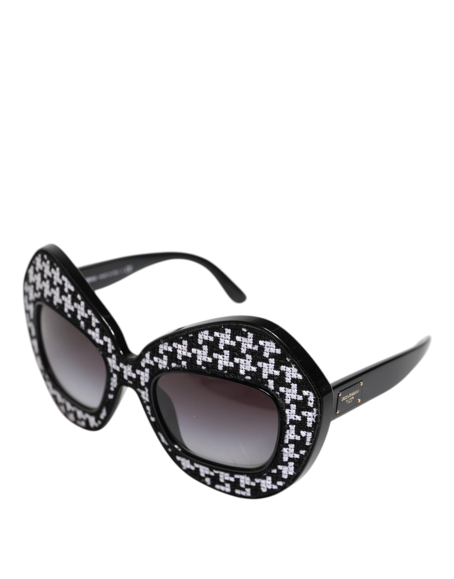 Dolce &amp; Gabbana – Übergroße Sonnenbrille mit PIED DE POULE-Print in Schwarz und Weiß