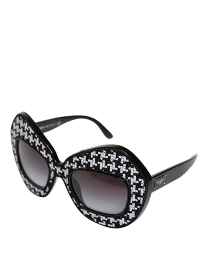 Dolce &amp; Gabbana – Übergroße Sonnenbrille mit PIED DE POULE-Print in Schwarz und Weiß