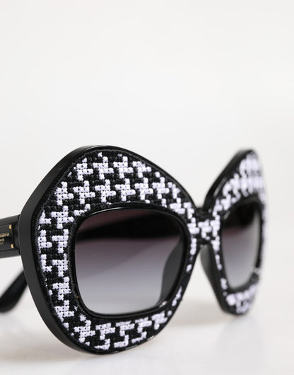 Dolce &amp; Gabbana – Übergroße Sonnenbrille mit PIED DE POULE-Print in Schwarz und Weiß
