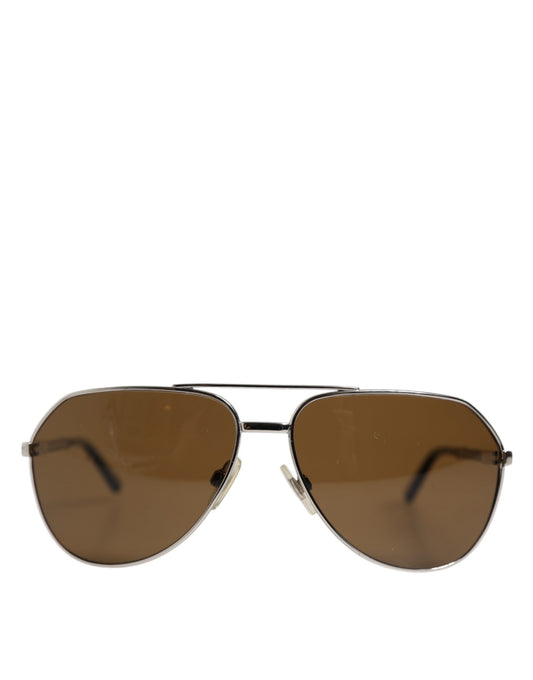 Dolce & Gabbana DG2073 Klassische Pilotensonnenbrille aus silbernem Stahl mit braunen Gläsern