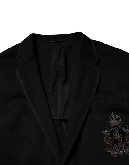 Dolce &amp; Gabbana – Blazer-Manteljacke aus schwarzer Viskose mit DG-Krone