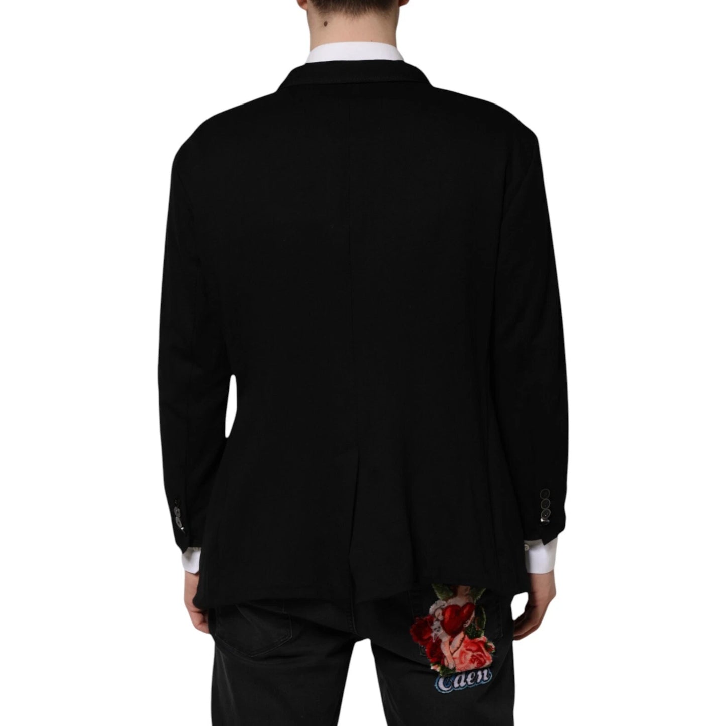 Dolce &amp; Gabbana – Blazer-Manteljacke aus schwarzer Viskose mit DG-Krone