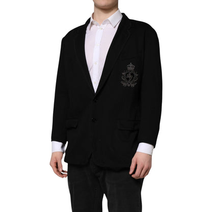 Dolce &amp; Gabbana – Blazer-Manteljacke aus schwarzer Viskose mit DG-Krone