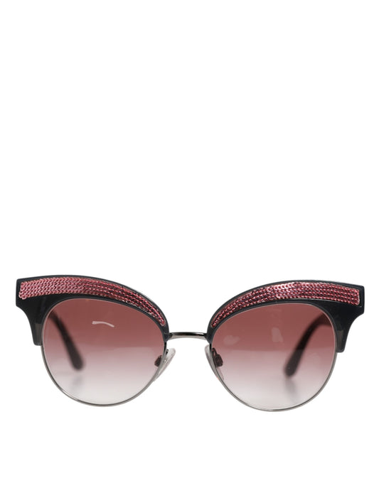 Dolce & Gabbana – Cat-Eye-Sonnenbrille mit Pailletten in Schwarz und Rosa, verspiegelt, DG6109