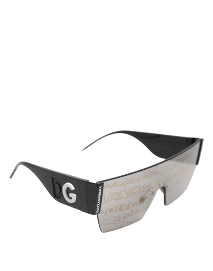 Dolce &amp; Gabbana Sonnenbrille mit schwarzem Metallrahmen und DNA-Graffiti-Motiv DG2233