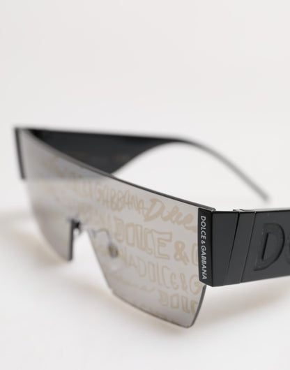 Dolce &amp; Gabbana Sonnenbrille mit schwarzem Metallrahmen und DNA-Graffiti-Motiv DG2233