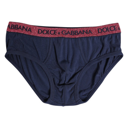 Dolce &amp; Gabbana – Blau-rote Stretch-Unterhose mit Logo in normaler Passform