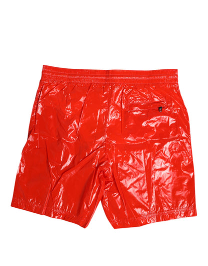 Dolce &amp; Gabbana Rote Nylon-Strandshorts mit Kordelzug