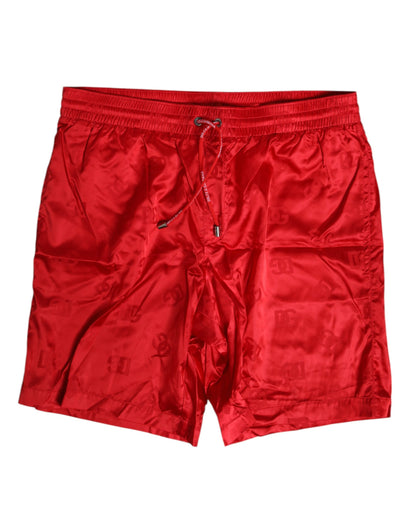 Dolce &amp; Gabbana Rote Nylon-Strandshorts mit Kordelzug