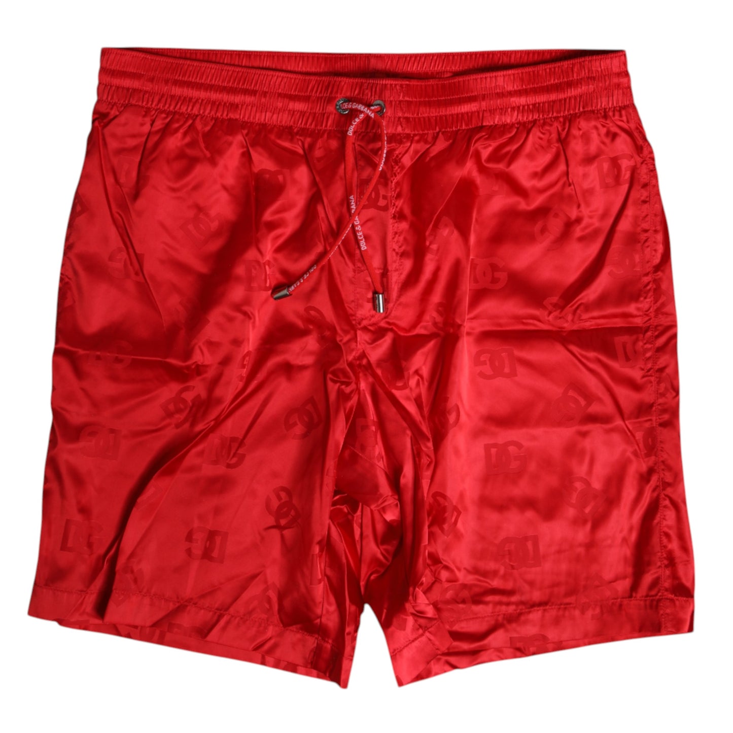 Dolce &amp; Gabbana Rote Nylon-Strandshorts mit Kordelzug