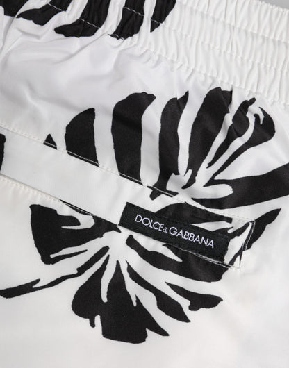Dolce & Gabbana White Black Print Beachwear Shorts Swimwear