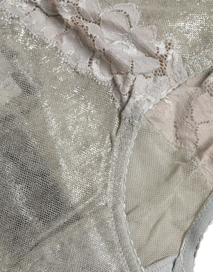 Dolce &amp; Gabbana – Graue Baumwoll-Höschenunterwäsche mit Blumenspitze und hoher Taille