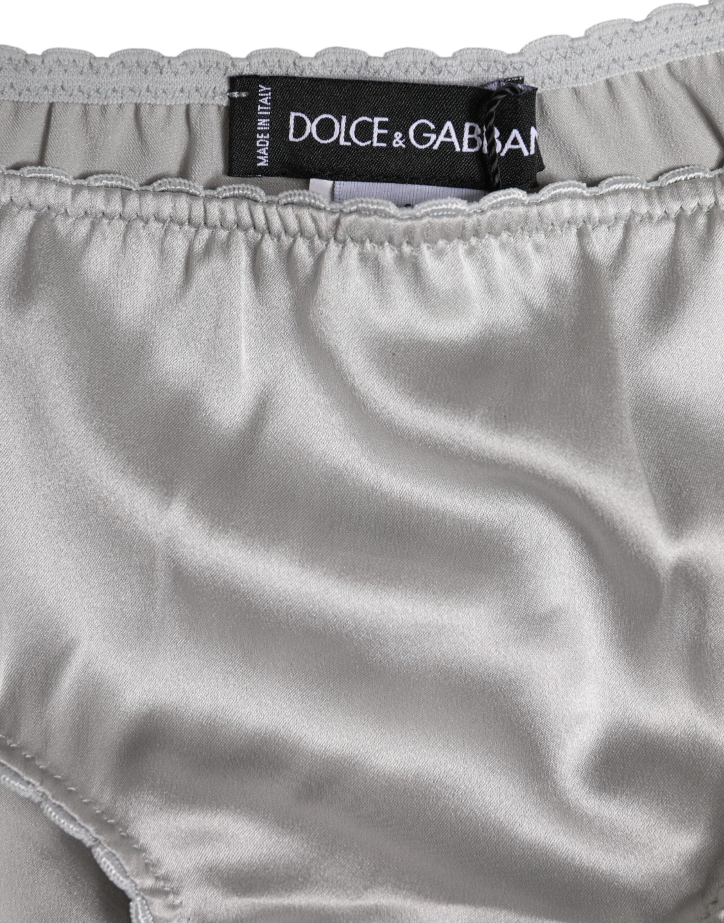 Dolce &amp; Gabbana – Graue Stretch-Hose aus Seide mit niedriger Taille