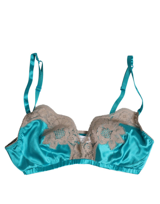 Dolce & Gabbana Green Floral Lace Silk Non Wire Bra Underwear