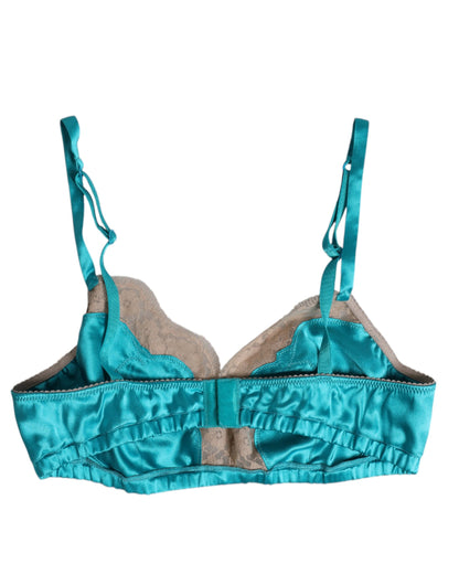 Dolce & Gabbana Green Floral Lace Silk Non Wire Bra Underwear