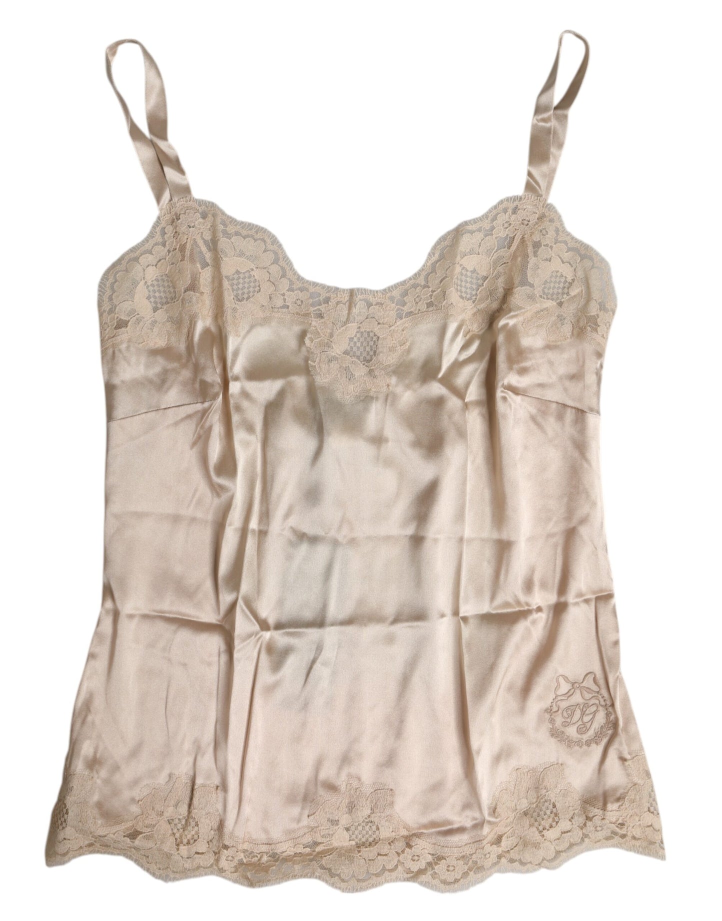Dolce &amp; Gabbana Beige Spitzen-Seidensatin-Tank-Dessous-Unterwäsche