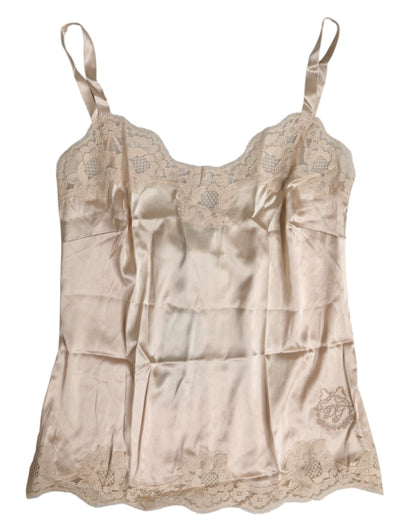 Dolce &amp; Gabbana Beige Spitzen-Seidensatin-Tank-Dessous-Unterwäsche