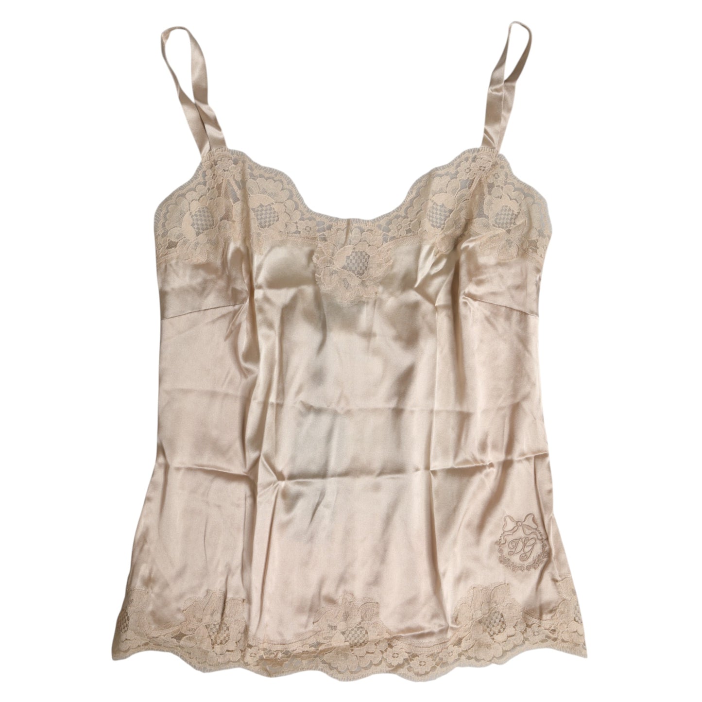 Dolce &amp; Gabbana Beige Spitzen-Seidensatin-Tank-Dessous-Unterwäsche