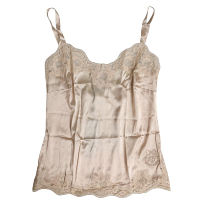 Dolce &amp; Gabbana Beige Spitzen-Seidensatin-Tank-Dessous-Unterwäsche