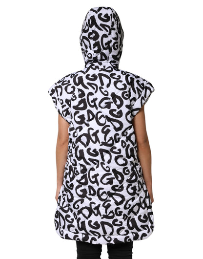 Dolce &amp; Gabbana – Weiße, ärmellose Pufferjacke „DG Mania“ mit Kapuze