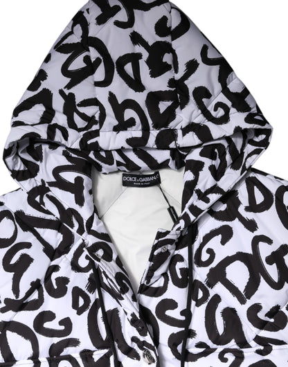 Dolce &amp; Gabbana – Weiße, ärmellose Pufferjacke „DG Mania“ mit Kapuze