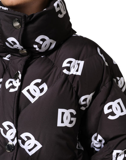 Dolce &amp; Gabbana – Schwarze, gesteppte DG Mania-Pufferjacke in Langmantelform