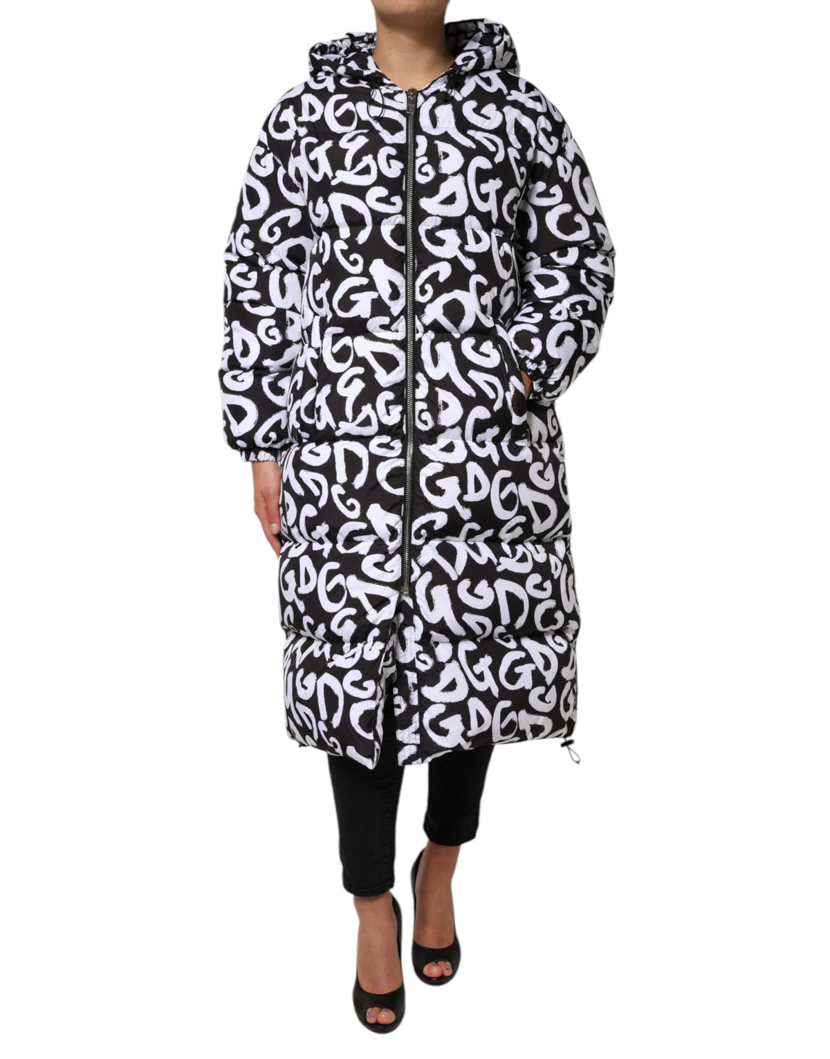 Dolce &amp; Gabbana – DG Mania – Langer Mantel mit Kapuze in Schwarz und Weiß