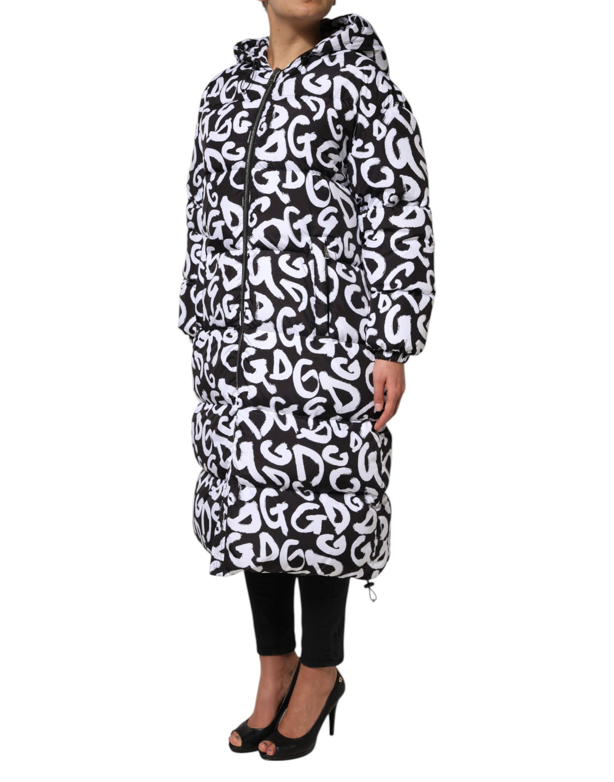 Dolce &amp; Gabbana – DG Mania – Langer Mantel mit Kapuze in Schwarz und Weiß