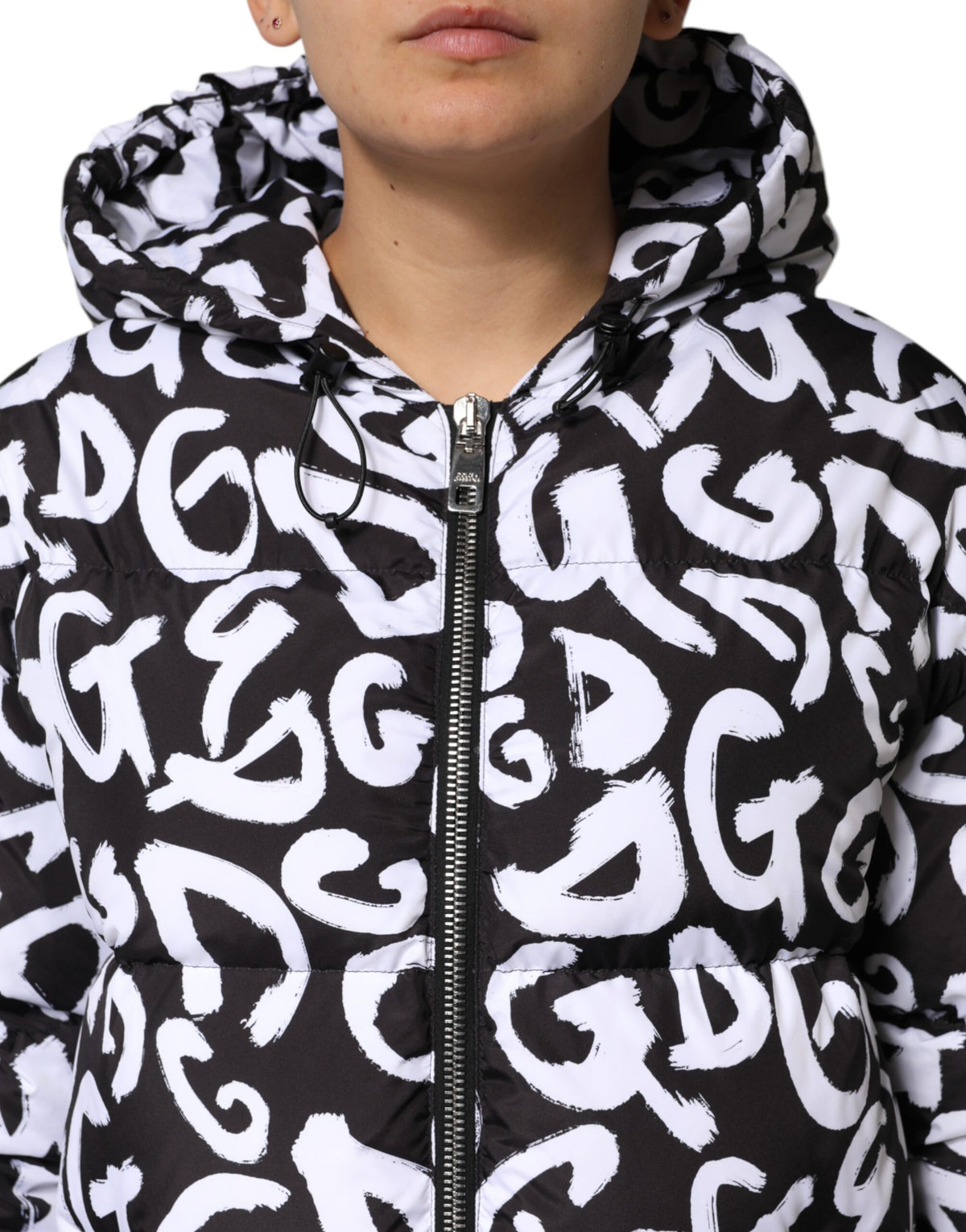 Dolce &amp; Gabbana – DG Mania – Langer Mantel mit Kapuze in Schwarz und Weiß