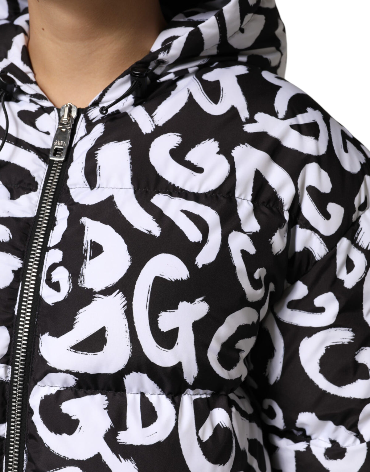 Dolce &amp; Gabbana – DG Mania – Langer Mantel mit Kapuze in Schwarz und Weiß