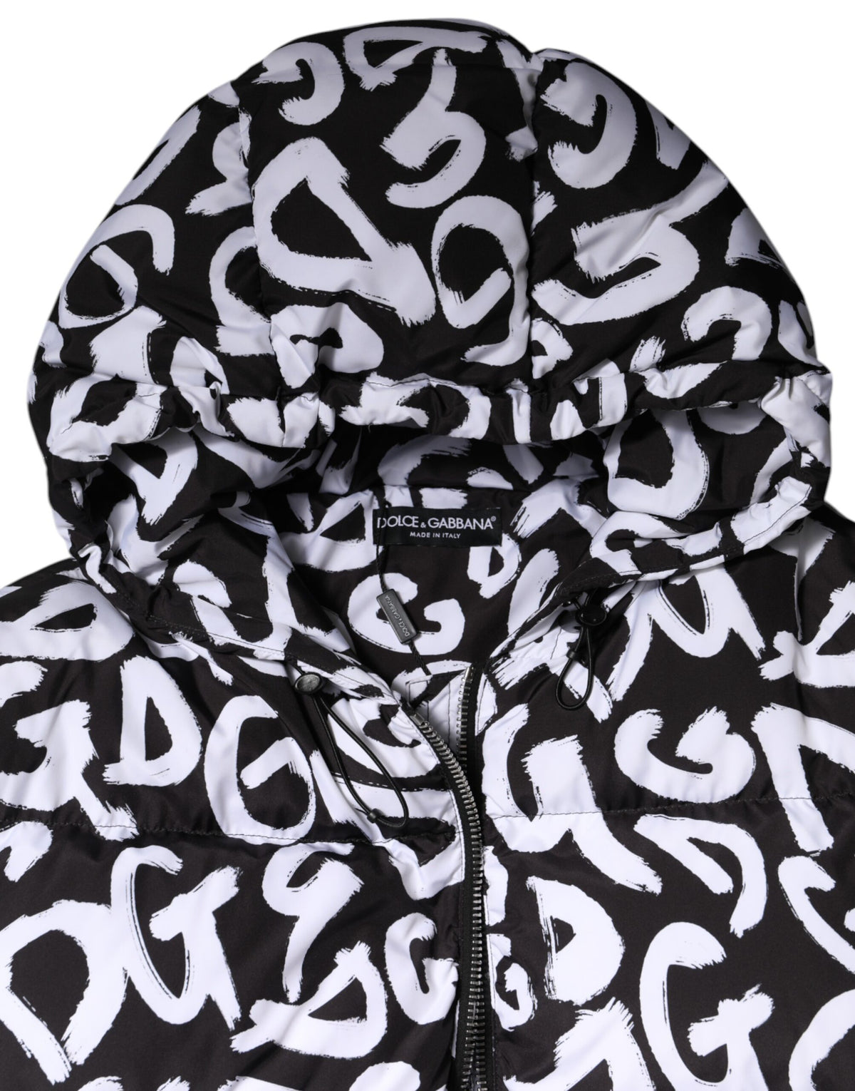 Dolce &amp; Gabbana – DG Mania – Langer Mantel mit Kapuze in Schwarz und Weiß
