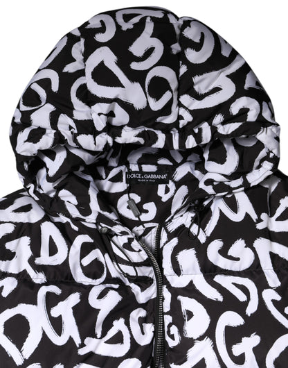 Dolce &amp; Gabbana – DG Mania – Langer Mantel mit Kapuze in Schwarz und Weiß