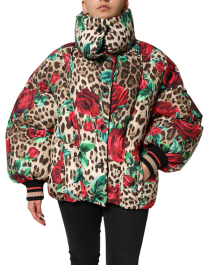 Dolce &amp; Gabbana – Steppjacke mit Leopardenmuster und Rosenmuster in mehreren Farben
