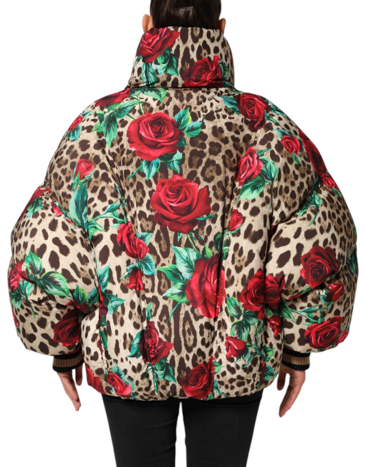 Dolce &amp; Gabbana – Steppjacke mit Leopardenmuster und Rosenmuster in mehreren Farben
