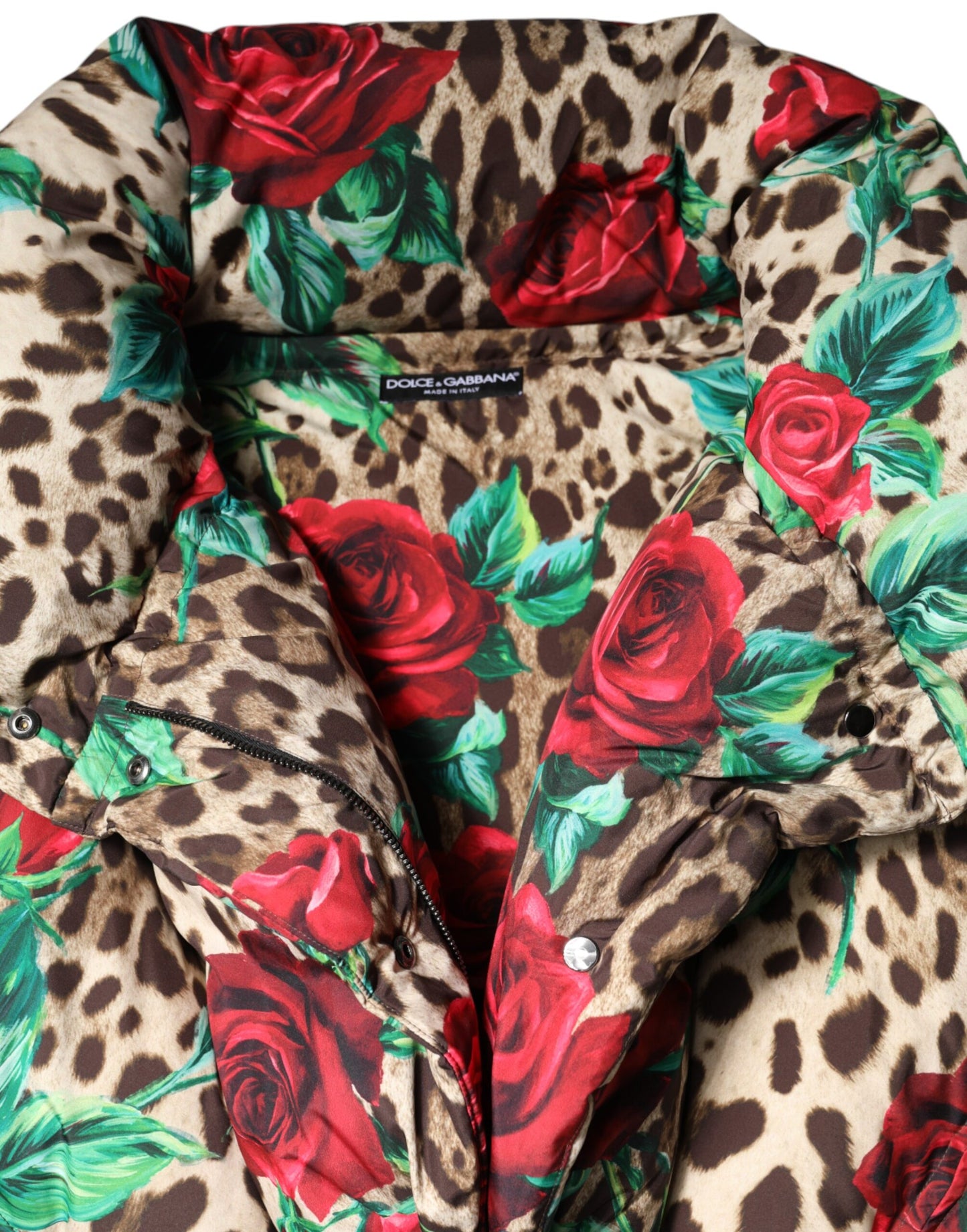 Dolce &amp; Gabbana – Steppjacke mit Leopardenmuster und Rosenmuster in mehreren Farben