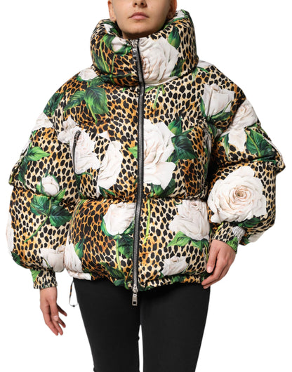 Dolce &amp; Gabbana – Steppjacke mit Leopardenmuster und Rosenmuster in mehreren Farben