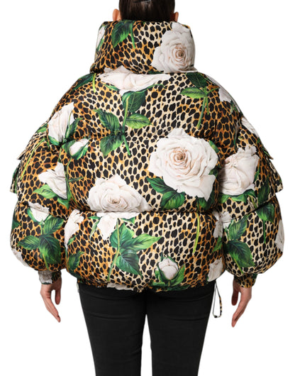 Dolce &amp; Gabbana – Steppjacke mit Leopardenmuster und Rosenmuster in mehreren Farben