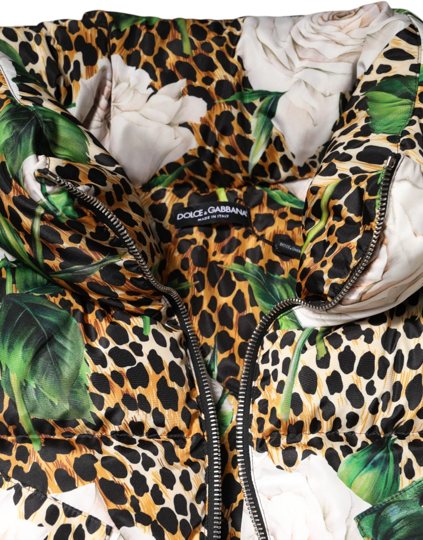 Dolce &amp; Gabbana – Steppjacke mit Leopardenmuster und Rosenmuster in mehreren Farben