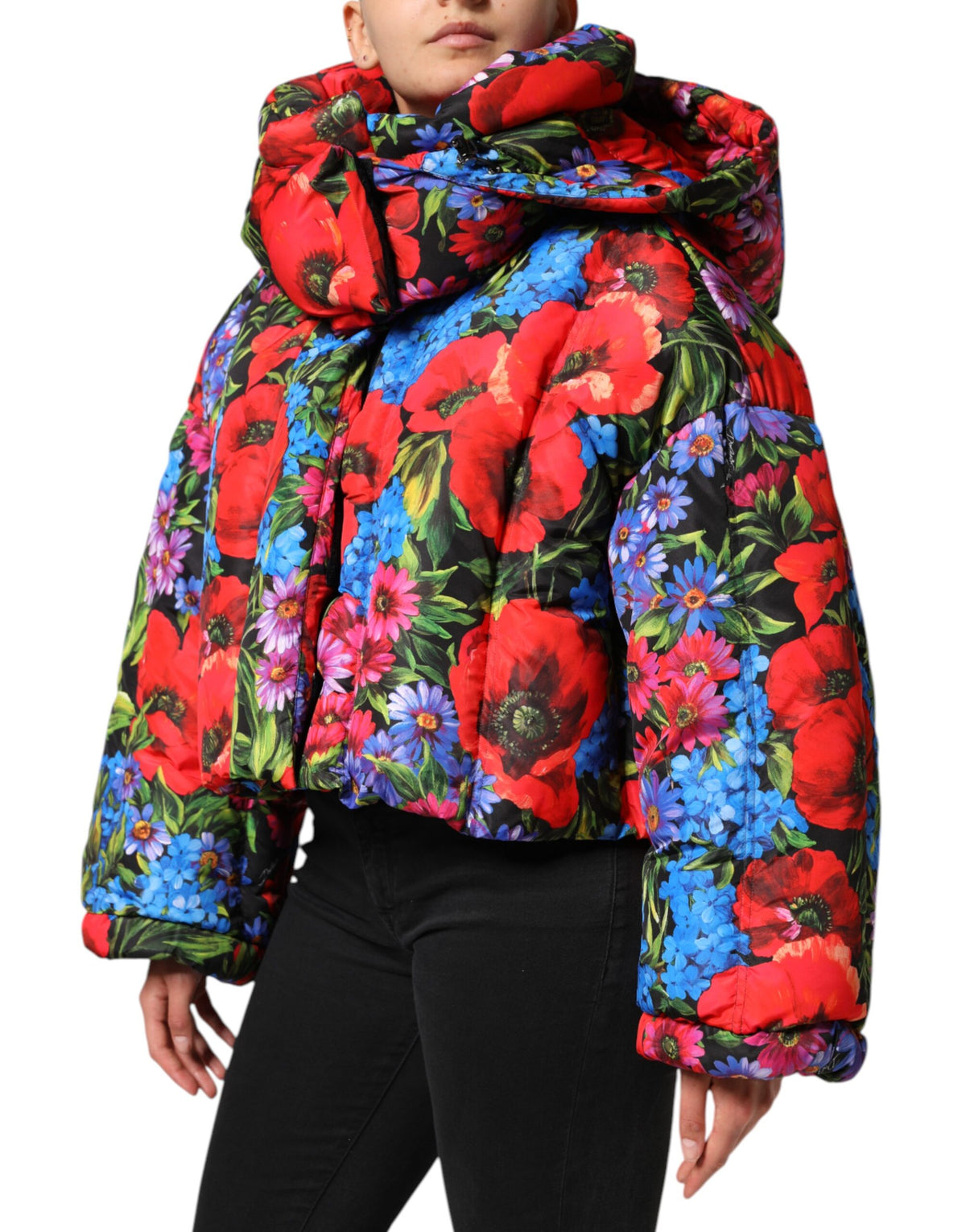 Dolce &amp; Gabbana – Puffermantel mit Kapuze und mehrfarbigem Blumenmuster
