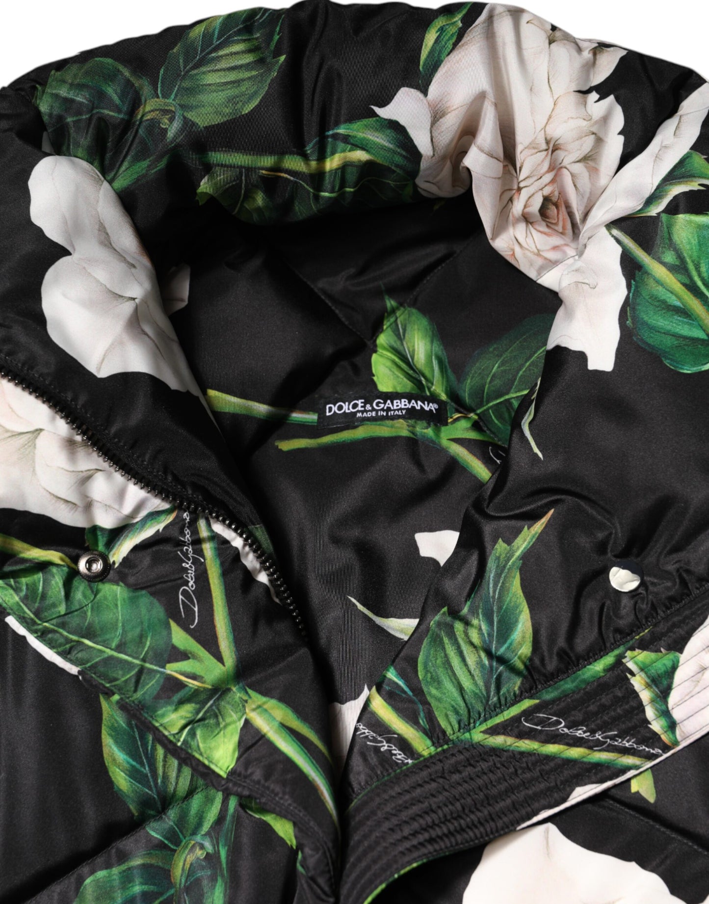 Dolce &amp; Gabbana – Schwarze Steppjacke mit Blumenmuster