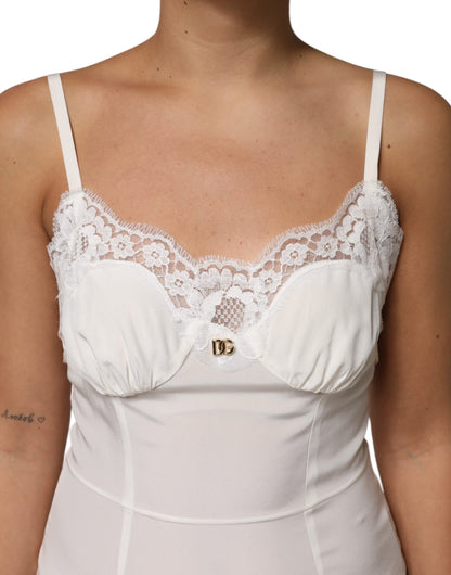 Dolce &amp; Gabbana – Nachthemd aus Seide mit DG-Logo in Weiß